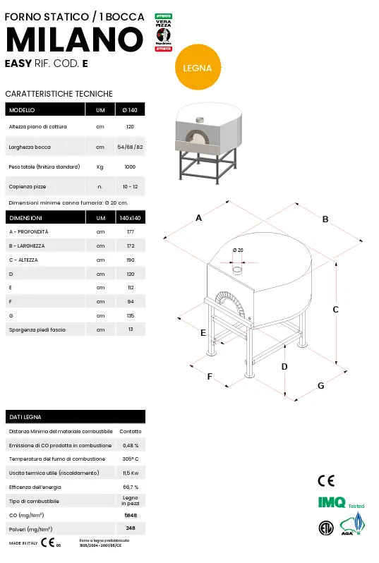 Forno MAM EASY Milano a legna 140 cm